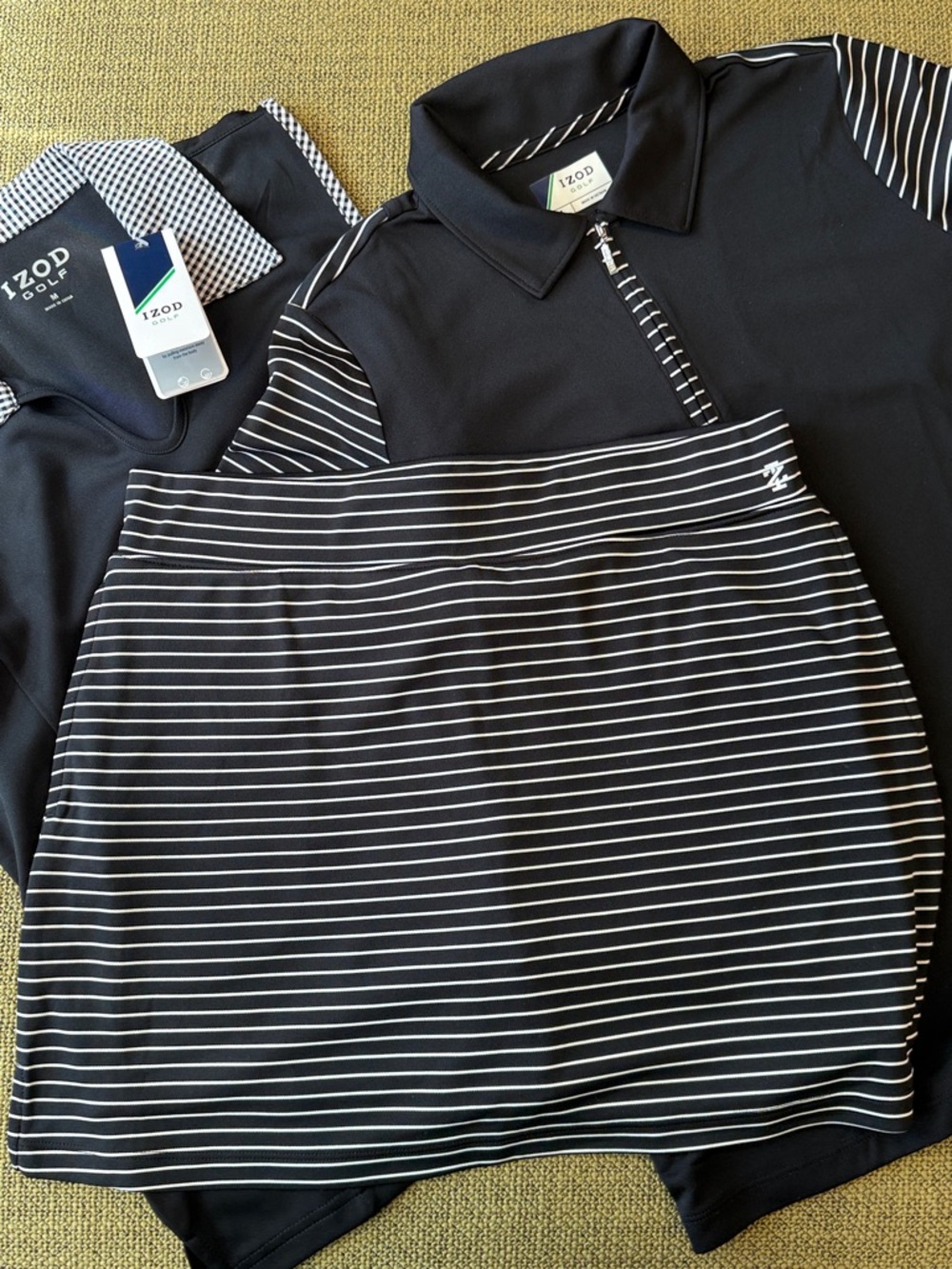 *Izod Golf Bundle Polo Shirt V-Neck Tops Skirt Black White Stripe Skort Medium - Picture 4 of 8